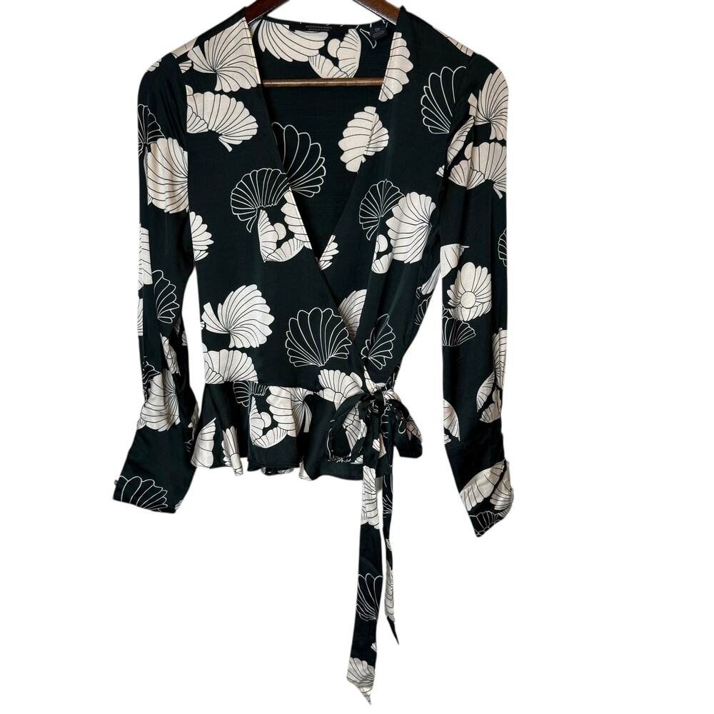 Scotch & Soda Flowy Long Sleeve Wrap Top Green size XS